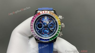 Rolex Daytona Rainbow Bezel 316L Steel 43mm Japan Quartz Movement Blue/Green Band Blue Watch